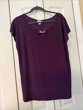 Misia Plum Short Sleeve V-Neck Top with Gold Accent